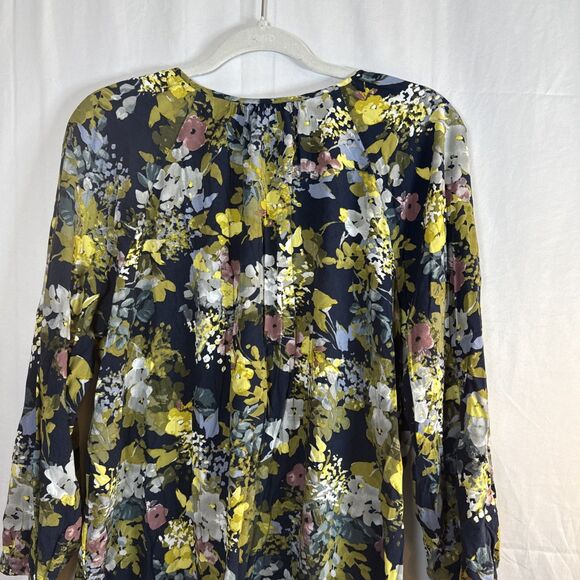 J. Jill Shirt Womens Blue Floral Long Sleeve Button Up Blouse Size XL Preowned - Picture 9 of 12